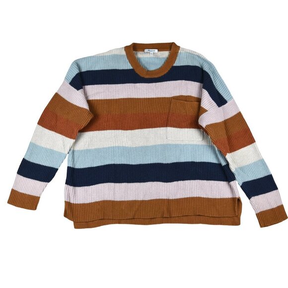 Madewell Sweater Womens XL Striped Sherbert Cotton Blend Preppy Cozy Beachy - Picture 2 of 7